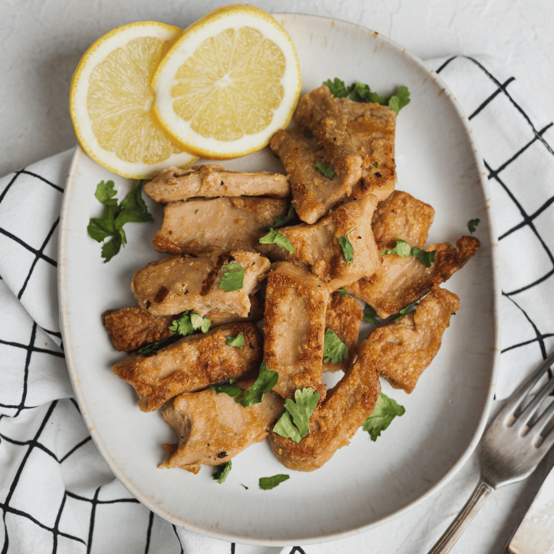 Bocados sabor pollo elaborados con proteina de guisante